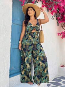 SHEIN VCAY 大码热带印花扭纹镂空连体裤，休闲度假 - 彩色 - 查看 6