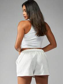 MISSGUIDED Athletic Drawstring Sweat Shorts Loungewear ComFortable High Waist Running Workout Jogging Exercise Athleisure Summer Sport Training Shorts With Pockets - Grey - View 2