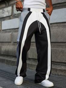 Manfinity Hypemode Men's Casual Long Fabric Pants With Stylish Side Stripe Detail In Black And White - Black and White - View 7