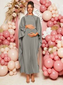 Loomaby 孕妇优雅纯色褶皱孕妇装 - 灰色 - 查看 1