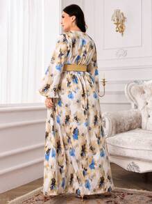 Veilorie Plus Size Women V-Neck Floral Print Dress, Suitable For Summer - Multicolor - View 2