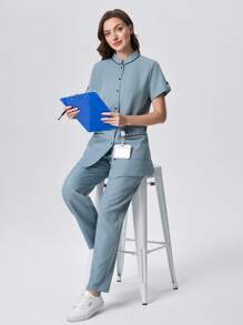 Scrubzie 2 pezzi set uniforme da donna con camicia e pantaloni scrub