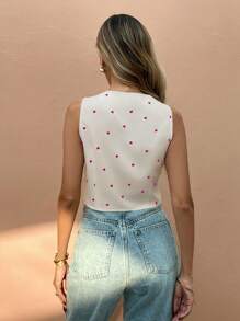 SHEIN Frenchy 女士心形印花无袖休闲度假衬衫 - 彩色 - 查看 2