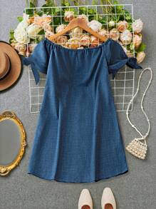 EMERY ROSE Women's Summer Casual Solid Color Off-Shoulder Dress - Blue - View 1