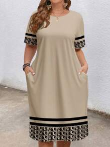 EMERY ROSE Casual Minimalist Geometric Pattern Plus Size Dress, Suitable For Summer Suitable For Going Out Chic Dress - Multicolor - View 1
