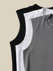 Chiquease Set de 3 camisetas deportivas informales sin mangas para mujer, tops de punto suave y elástico de unicolor