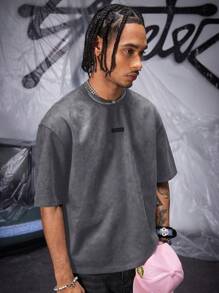 SWAVVY 男士宽松针织短袖T恤，带空气层绒面革，夏季，街头潮流 - 深灰色 - 查看 2