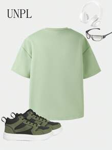 SHEIN Explorewe 1pc Boys' Casual Loose Floral Print T-Shirt, Summer - Green - View 2