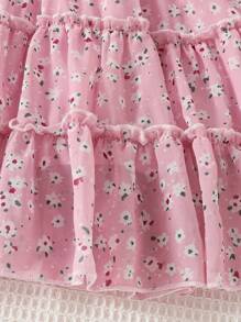 Mommy & Me Sleeveless Ditsy Floral Chiffon Ruffle Hem Loose Flowing Casual Sundress For Girl & Baby Girls, Cute Retro French Elegant Waisted Vacation Beach Dress - Dusty Pink - View 6
