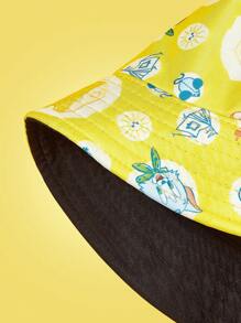 TOM & JERRY X SHEIN Full Print Cartoon Pattern Yellow Fashionable Bucket Hat - Yellow - View 4