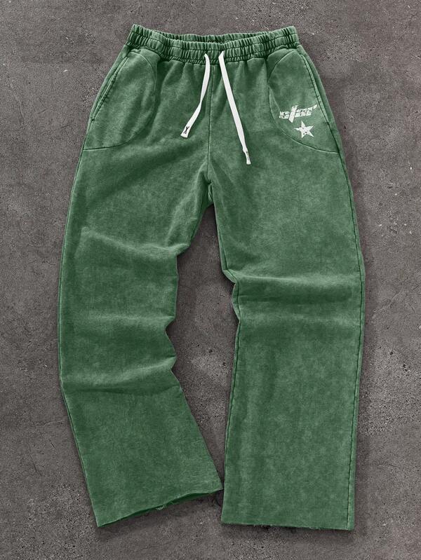 Men's Casual Sports Letter & Star Print Drawstring Waist Sweatpants