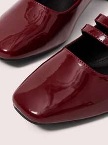 CUCCOO DOLLMOD Women's Adjustable Buckle Design Shiny Vintage Chunky Heels For Christmas Spring Shoes - Burgundy - View 7
