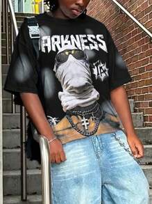 Manfinity EMRG Men Letter & Figure Print Round Neck Short Sleeve Casual T-Shirt Graphic Tees Men T Shirts - Multicolor - View 1