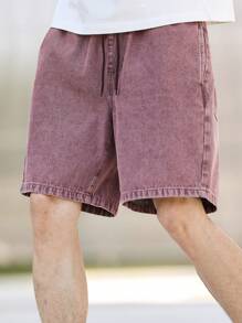 Manfinity Hypemode Shorts vaqueros de hombre con cintura ajustable con cordón - Burdeos - Ver 6