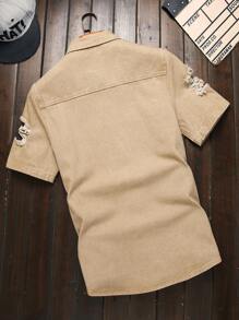 Manfinity Homme Men's Casual Distressed Washed Denim Shirt Men's Casual Shirts - Khaki - View 2