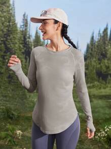 In My Nature In My Nature Women's Purple Breathable Mesh Splice Yoga, Pilates, Workout, Running Training T-Shirt With Thumbholes, Sports Outdoor Summer Top Hiking Women Clothes