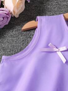 SHEIN Tween Girls' Bowknot Decor Mesh Patchwork Sleeveless Cute Dress - Purple - View 4