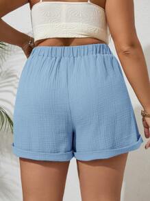 SHEIN VCAY 大码女式纯色腰带褶饰休闲短裤