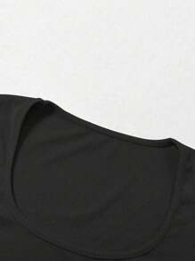 INAWLY 2pcs/Set Women Summer Contrast Color Cropped Fitted Top And Shorts Set - Black - View 3