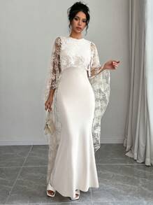 Elenzga Damen Valentinstag Spitzen Rüschensaum Meerjungfrau Silhouette elegantes Kleid