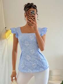 Chiquease Ins Jacquard Bluse mit Tunnelzug an der Rückentaille für Frauen