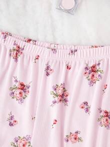SweetSlumber Lace Patchwork V-Neck Ditsy Floral Camisole & Pants Sleepwear Set - Baby Pink - View 6