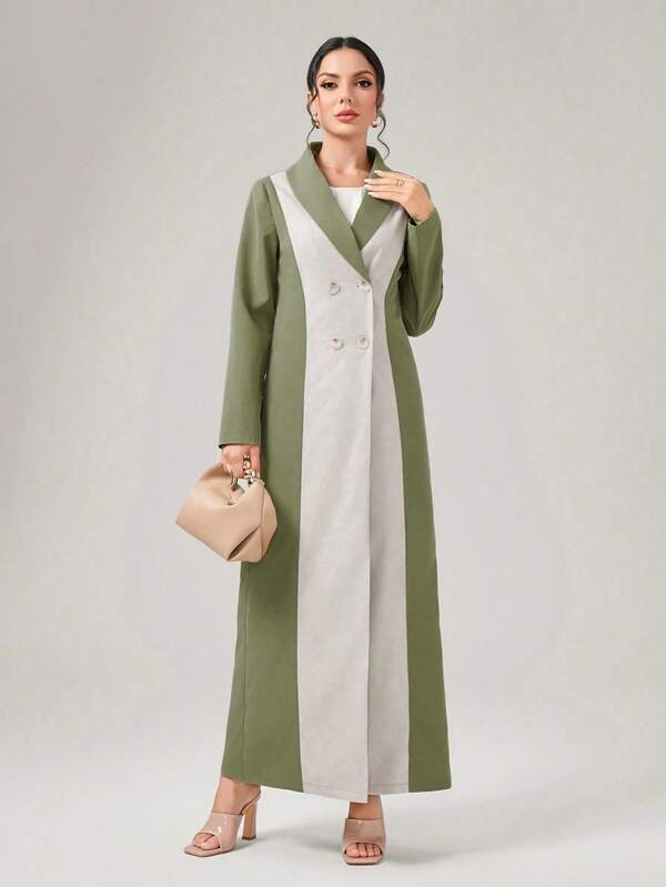 Al Najma Women's Colorblock Lapel Collar Long Jacket, Suitable For Daily Wear, Modest Robe, Abaya