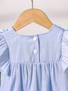 Baby Girls' Sweet Ruffled Square Collar Woven Blouse Top, Summer - Blue - View 6