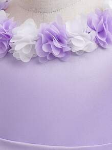 Elegant Fashion Girl's 3D Flower Decor Trailing Party Dress, Suitable For Birthday Party - Mauve Purple - View 4