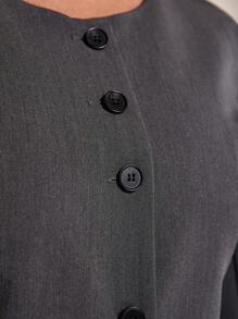 COSMINA Button Front Flap Detail Coat In Fall/Winter - Dark Grey - View 10