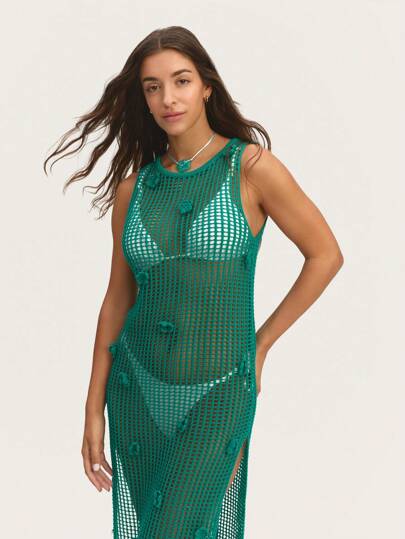 Nöista Green Fit Women Sweater Dress Featuring A Textured Design With Subtle Floral Prints, Perfect For Cozy Autumn Days Or A Stylish Winter Look.