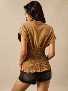 Easelle Holiday Coconut Tree Print T-Shirt, Distressed Vintage Style, 2025 Summer - Ginger - View 2