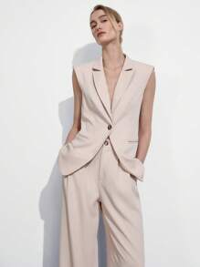 Lumivelle Women Casual Loose Fitting 2 Pieces Suit Set, Women Khaki Fashionable Versatile Suit