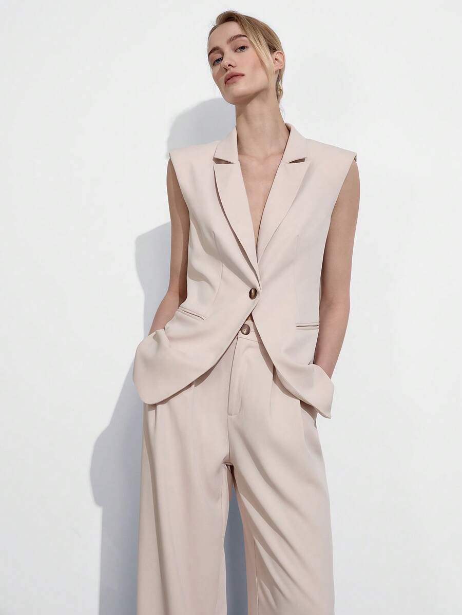 Lumivelle Women Casual Loose Fitting 2 Pieces Suit Set, Women Khaki Fashionable Versatile Suit