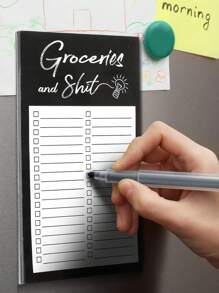 Blocs de notas para lista de la compra con diseño divertido, blocs magnéticos para refrigerador con 1 pieza de soporte para bolígrafo, bolsa magnética para marcadores - Para listas de compras y pendientes (sin bolígrafo)