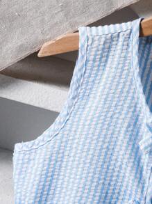 SHEIN 2 Stücke Set für Tween Mädchen: Ärmelloses gestreiftes Hemd mit Schleifenknopf und verlängerte Hose