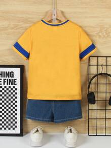 SHEIN Young Boy Numeric Print Regular Fit Short Sleeve Top, Spring/Summer - Yellow - View 2