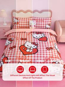 HELLO KITTY AND FRIENDS | SHEIN 可爱猫咪和心形图案床上用品 3 件套，面料柔软温暖，多种尺寸可选 - 紅色 - 查看 13