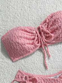 Swim Mod Conjunto de bikini sexy de unicolor tipo bandeau para mujeres - Rosa - Ver 3