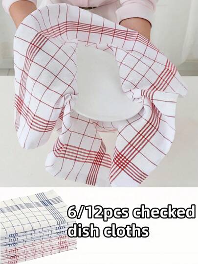 6/12PCS Plaid Dishcloth 44x60cm Super Absorbent Kitchen Towels | Quick-Dry Cleaning Rags For Kitchen, Restaurant, Bathroom, Dining Table, Bar & Furniture | 2 Color Reusable Washcloths