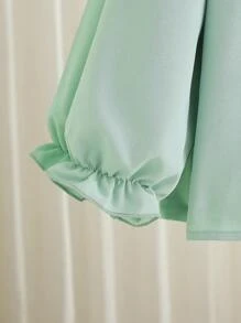 Young Girl Colorblock Floral Collar Ruffle Sleeve Blouse, Suitable For Daily Wear And Friendly Gatherings/Parties, Autumn/Spring