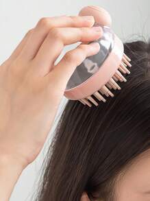 1PC TPR Shampoo Massage Brush Accessories, Modern Portable Multifunction Scalp Massager For Bathroom Home Bathroom Decor Summer - Pink - View 5