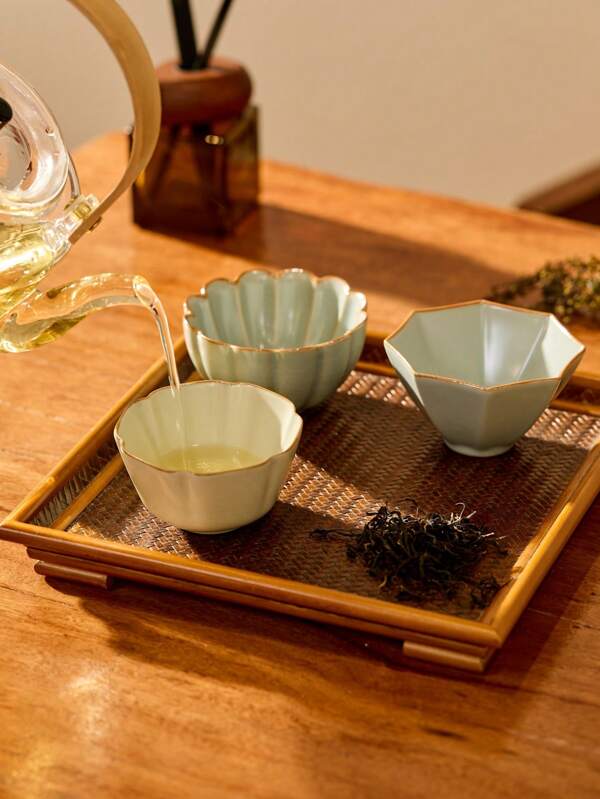 Cirelle 1pc Ceramic Stylish Floral Tea Cup For Home Use, Floral Shaped Porcelain Bowl Kitchen Teaware, Kitchen Accessories