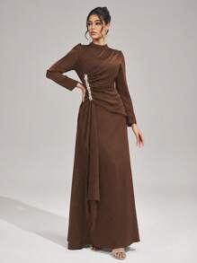 Coutiva Neues elegantes schlank geschnittenes Kleid mit Stehkragen und Langarm, formell, Abendkleid, Abendgarderobe, für Abend, Hochzeitsgast