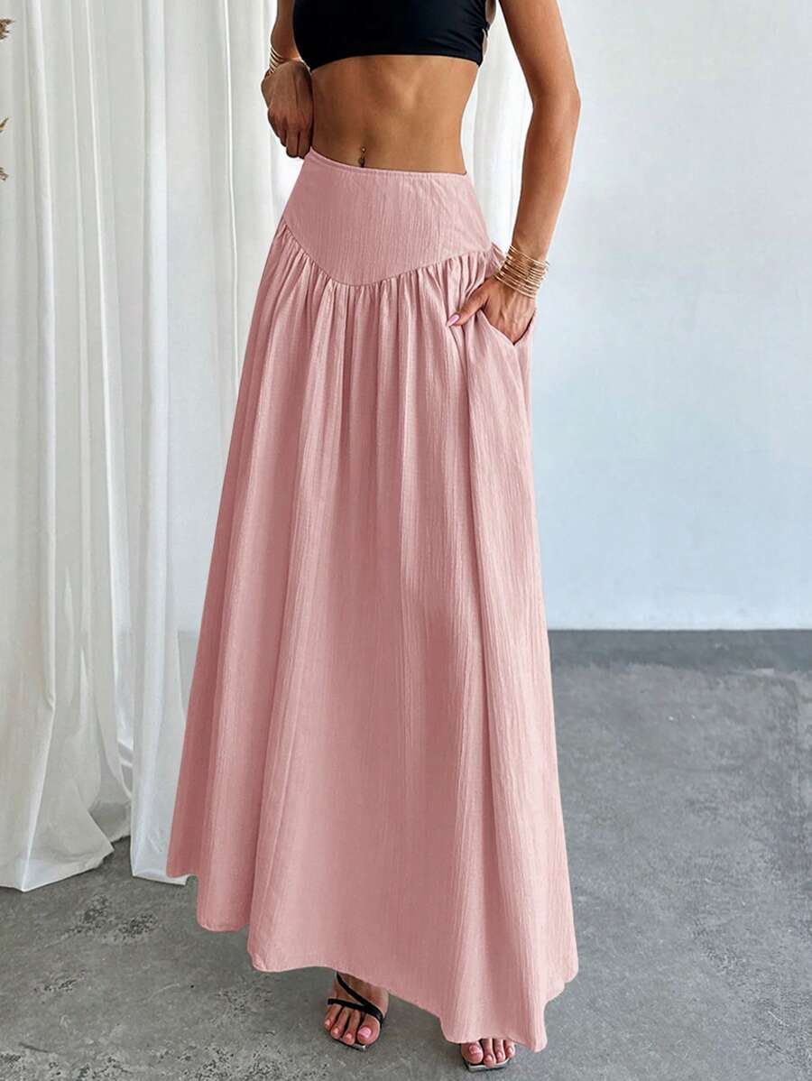 Firerie Women's Ruched High Waist A-Line Skirt With Real Pockets, Elegant - Pink - View 1