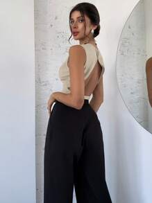 Firerie Women Elegant Minimalist Delicate Sexy Romantic Commuting Music Festival Valentine's Party Date Backless Sleeveless Shirt - Khaki - View 3