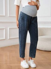 SHEIN Maternity Casual Daily Washed Adjustable Waist Jeans - Medium Wash - View 7