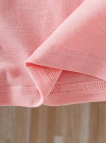 Baby Girls' Casual Cute White Round Neck Knitted Short Sleeve Tops With Bow Decor, Korean Style, Summer - Pink - View 7