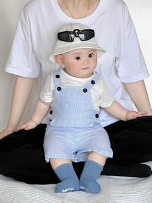 SHEIN Vintaside Kids 男婴条纹休闲时尚可爱连体裤 - 藍色 - 查看 8