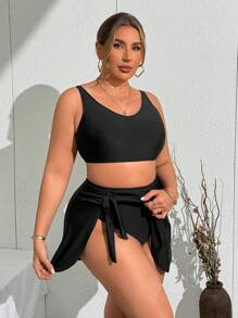 Swim Lushoire 大码女式休闲度假泳衣套装 - 黑色 - 查看 4